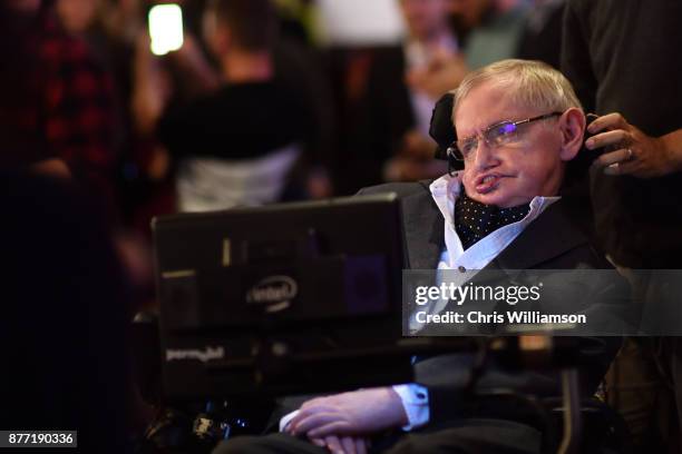 Professor Stephen Hawking addressing The Cambridge Union on November 21, 2017 in Cambridge, Cambridgeshire.