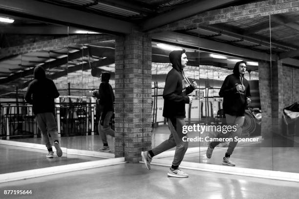 Australian figure skater Harley Windsor warms up during a training session at Canterbury Olympic Ice Rink on August 16, 2017 in Sydney, Australia....