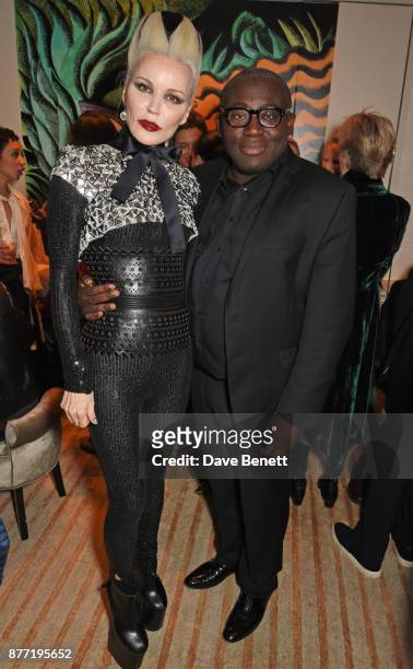 Daphne Guinness and Edward Enninful attend Louis Vuittons Celebration of GingerNutz in Vogue's December Issue on November 21, 2017 in London, England.