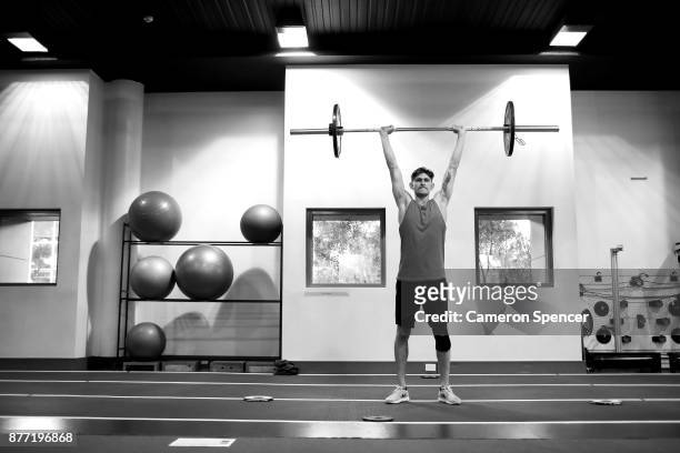 Australian figure skater Harley Windsor works through his resistance program during a training session at the New South Wales Institute of Sport on...