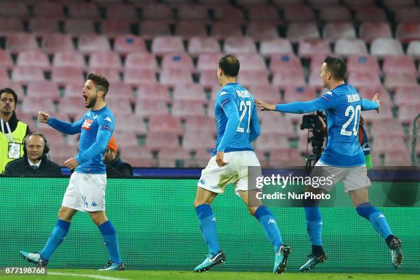 Dries Mertens of Napoli celebration after the goal of 3-0 during the UEFA Champions League Group F football match Napoli vs Shakhtar Donetsk on...