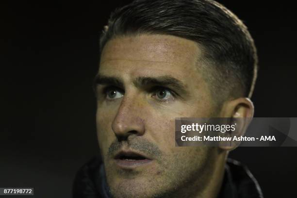 Ryan Lowe the manager of Bury during the Sky Bet League One match between Bury and Shrewsbury Town at Gigg Lane on November 21, 2017 in Bury, England.