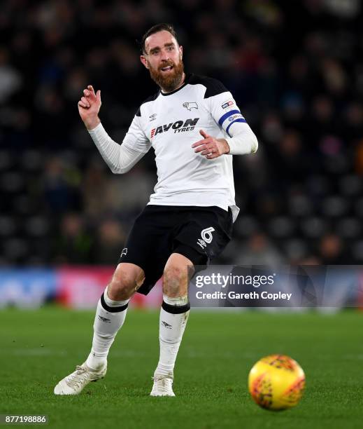 Richard Keogh of Derby during the Sky Bet Championship match between Derby County and Queens Park Rangers at iPro Stadium on November 21, 2017 in...