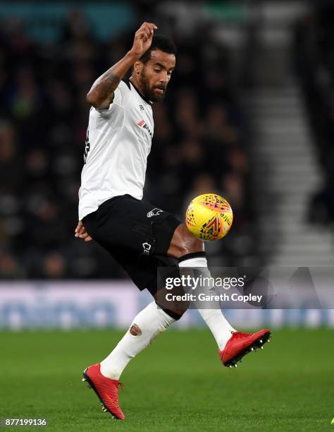 Tom Huddlestone of Derby during the Sky Bet Championship match between Derby County and Queens Park Rangers at iPro Stadium on November 21, 2017 in...