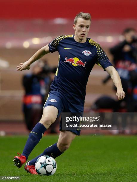 Lukas Klostermann of RB Leipzig during the UEFA Champions League match between AS Monaco v RB Leipzig at the Stade Louis II on November 21, 2017 in...