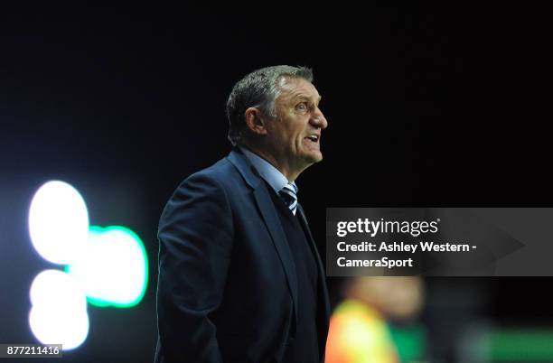 Blackburn Rovers manager Tony Mowbray shouts instructions to his team from the technical area during the Sky Bet League One match between Oxford...