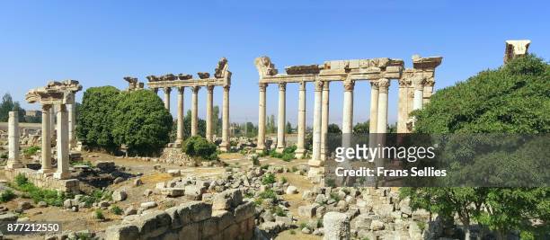 the colonnade of bustan el khan, baalbek, lebanon - odeion gebouw uit de oudheid stockfoto's en -beelden