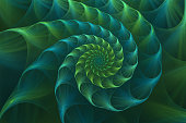 Abstract fractal blue and green nautilus sea shell