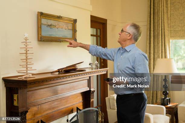 Australian Prime Minister Malcom Turnbull shows Southern Stars players around the Lodge during an Australian Women's cricket team meet and greet with...