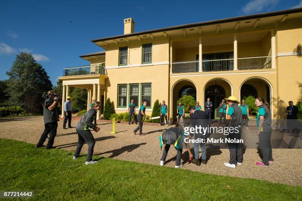 The Southern Stars play a game of cricket during an Australian Women's cricket team meet and greet with the Australian Prime Minister Malcolm...