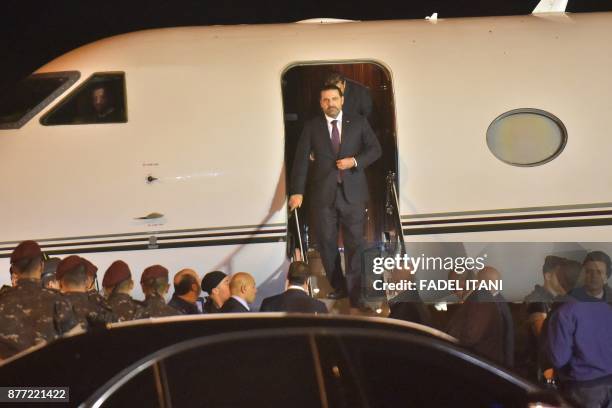 Lebanese Prime Minister Saad Hariri arrives at Beirut International Airport on November 21, 2017. Lebanon's prime minister Saad Hariri returned to...