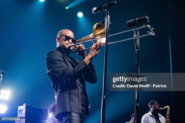 Trombone Shorty performs at L'Olympia on November 21, 2017 in Paris, France.