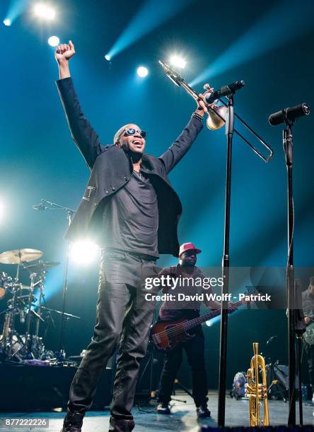 Trombone Shorty performs at L'Olympia on November 21, 2017 in Paris, France.