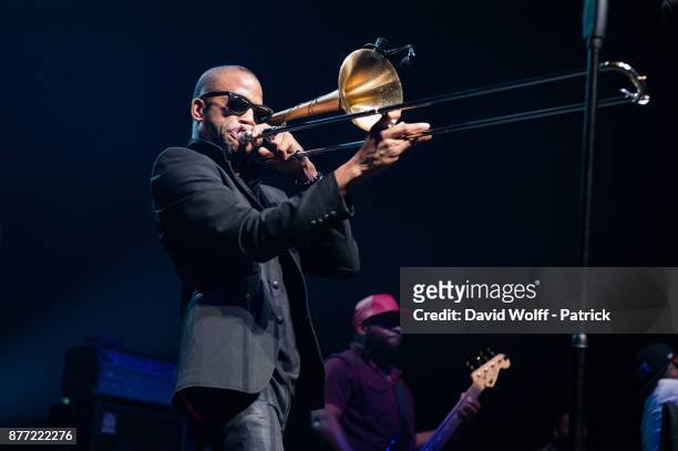 Trombone Shorty performs at L'Olympia on November 21, 2017 in Paris, France.