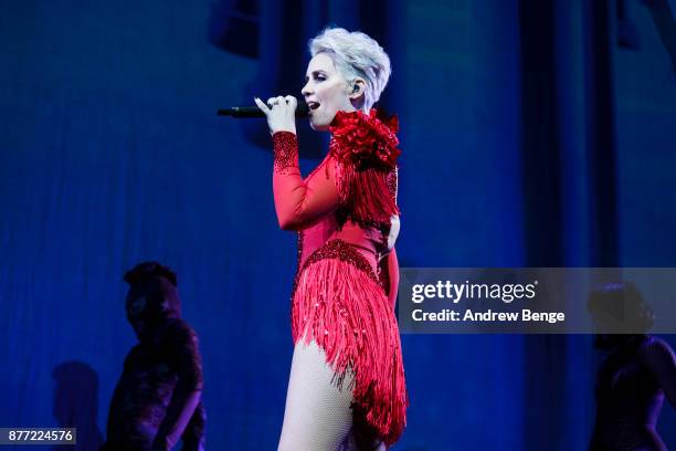 Claire Richards of Steps performs at First Direct Arena Leeds on November 21, 2017 in Leeds, England.
