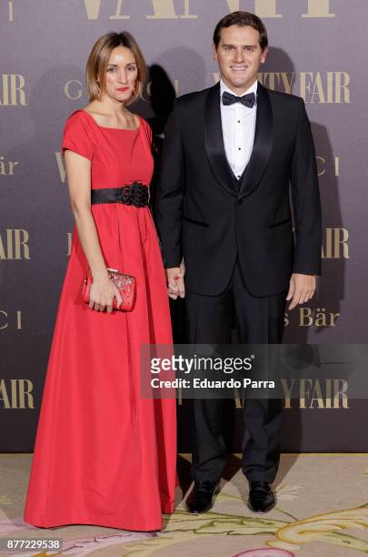 Albert Rivera and Beatriz Tajuelo attends the 'Vanity Fair Personality of the year' photocall at Ritz hotel on November 21, 2017 in Madrid, Spain.