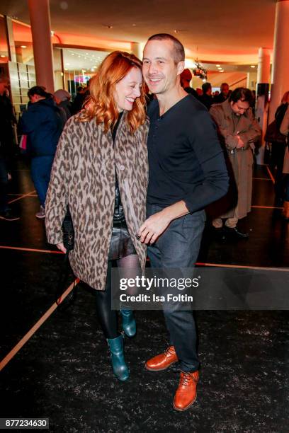 German actress Lavinia Wilson and her husband German actor Barnaby Metschurat attend the premiere of 'Der Mann aus dem Eis' at Zoo Palast on November...