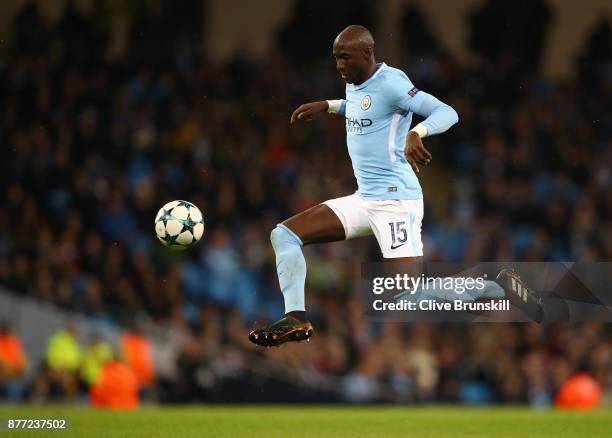 Eliaquim Mangala of Manchester City in action during the UEFA Champions League group F match between Manchester City and Feyenoord at Etihad Stadium...