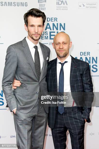 German actor Sabin Tambrea and German actor Juergen Vogel attend the premiere of 'Der Mann aus dem Eis' at Zoo Palast on November 21, 2017 in Berlin,...