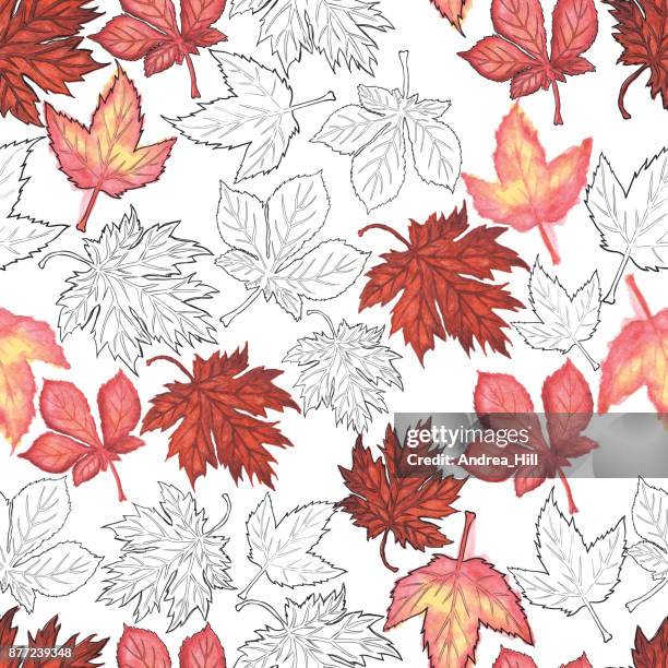 autumn leaves watercolor vector seamless pattern - chestnut tree stock illustrations