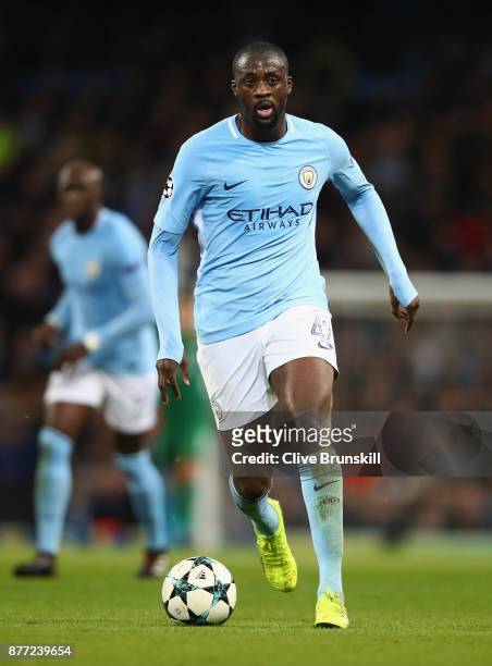 Yaya Toure of Manchester City in action during the UEFA Champions League group F match between Manchester City and Feyenoord at Etihad Stadium on...