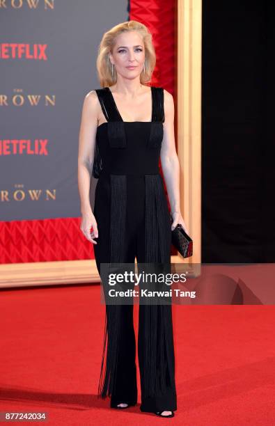 Gillian Anderson attends the World Premiere of Netflix's "The Crown" Season 2 at Odeon Leicester Square on November 21, 2017 in London, England.