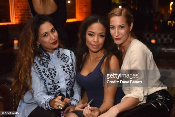 Preeya Kalidas, Sarah-Jane Crawford and Laura Pradelska attend Mason Smillie's birthday party at McQueen on November 21, 2017 in London, England.