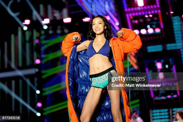 Xiao Wen Ju walks the runway during the 2017 Victoria's Secret Fashion Show In Shanghai at Mercedes-Benz Arena on November 20, 2017 in Shanghai,...