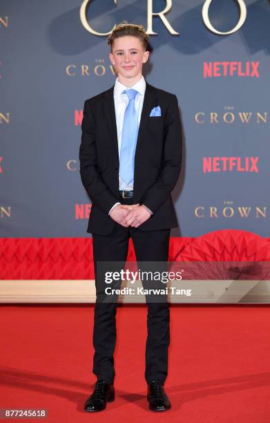 Finn Elliot attends the World Premiere of Netflix's "The Crown" Season 2 at Odeon Leicester Square on November 21, 2017 in London, England.