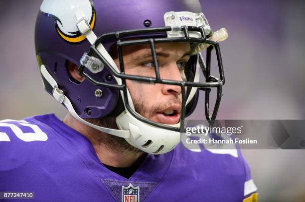 Harrison Smith of the Minnesota Vikings looks on before the game against the Los Angeles Rams on November 19, 2017 at US Bank Stadium in Minneapolis,...