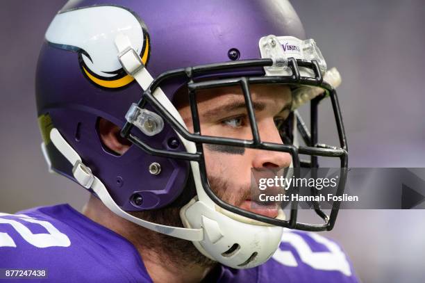 Harrison Smith of the Minnesota Vikings looks on before the game against the Los Angeles Rams on November 19, 2017 at US Bank Stadium in Minneapolis,...