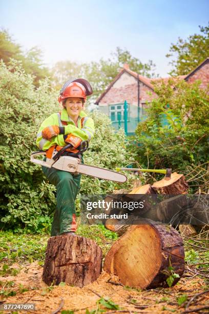 proud female tree surgeon - forester stock pictures, royalty-free photos & images