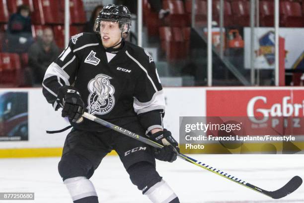 Metis Roelens of the Gatineau Olympiques skates against the Acadie-Bathurst Titan on October 18, 2017 at Robert Guertin Arena in Gatineau, Quebec,...