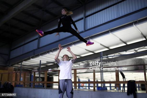 Australian figure skater Harley Windsor and his skating partner Ekaterina Alexandrovskaya warm up and pratice their routine off the ice ahead of a...