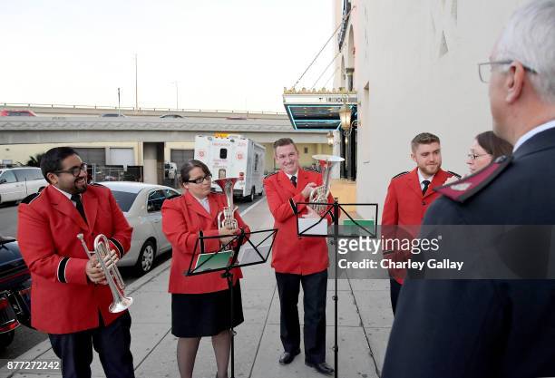 The Salvation Army Brass Quartet performs at The Salvation Army Feast of Sharing presented by Nickelodeon at Casa Vertigo on November 21, 2017 in Los...