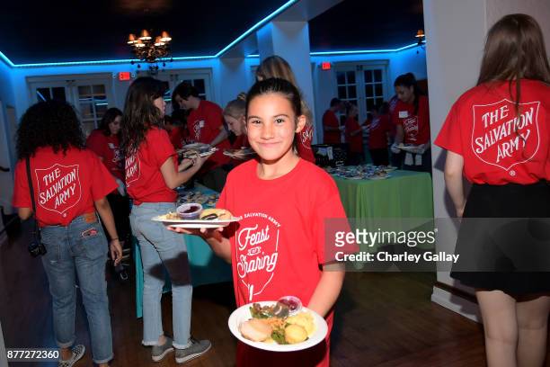 Volunteer serves food during The Salvation Army Feast of Sharing presented by Nickelodeon at Casa Vertigo on November 21, 2017 in Los Angeles,...