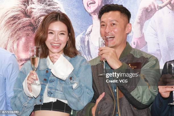 Actress Janice Man and actor Shawn Yue attend the premiere of director Jonathan Li's film 'The Brink' on November 21, 2017 in Hong Kong, China.