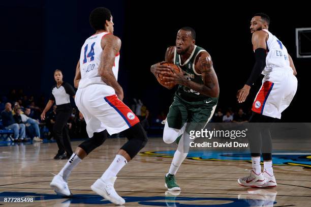 Cliff Alexander of the Wisconsin Herd handles the ball against the Delaware 87ers during a G-League at the Bob Carpenter Center in Newark, Delaware...