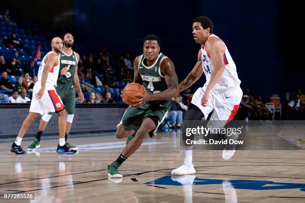 Jarvis Summers of the Wisconsin Herd handles the ball against the Delaware 87ers during a G-League at the Bob Carpenter Center in Newark, Delaware on...