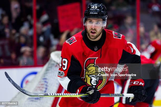 Ottawa Senators Right Wing Christopher DiDomenico skates in drills during warm-up before National Hockey League action between the Arizona Coyotes...