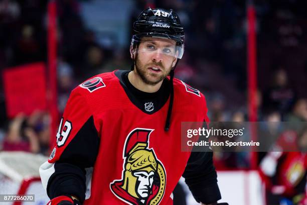 Ottawa Senators Right Wing Christopher DiDomenico skates in drills during warm-up before National Hockey League action between the Arizona Coyotes...