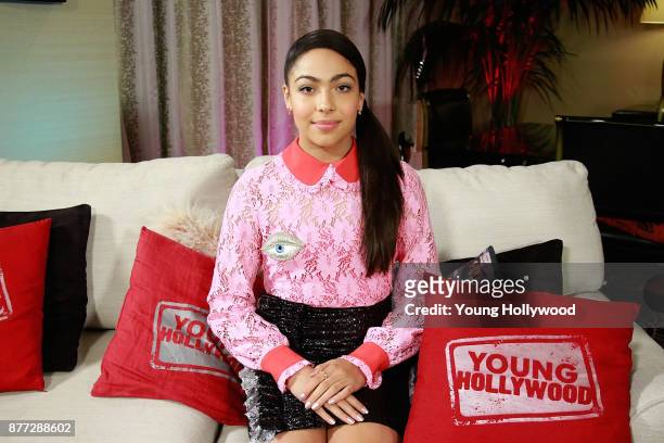November 21: Allegra Acosta from Marvel's Runaways visits the Young Hollywood Studio on November 21, 2017 in Los Angeles, California.