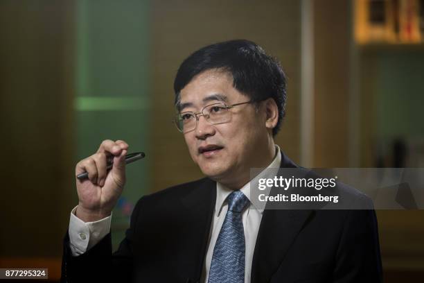 Tan Wangeng, president of China Southern Airlines Co., gestures during a Bloomberg Television interview in Guangzhou, China, on Thursday, Nov. 2,...