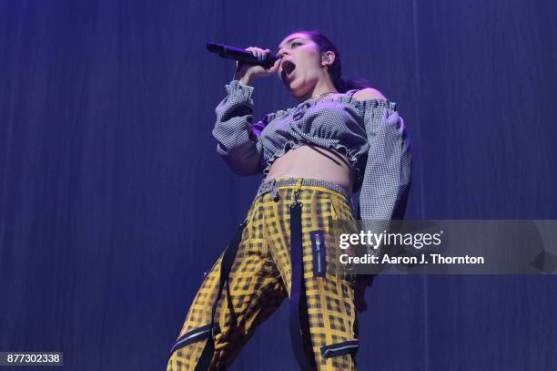 Singer Charli XCX performs on stage at Little Caesars Arena on November 21, 2017 in Detroit, Michigan.