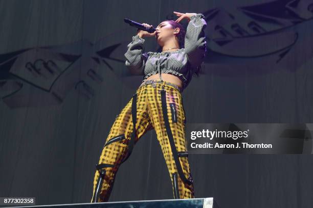 Singer Charli XCX performs on stage at Little Caesars Arena on November 21, 2017 in Detroit, Michigan.