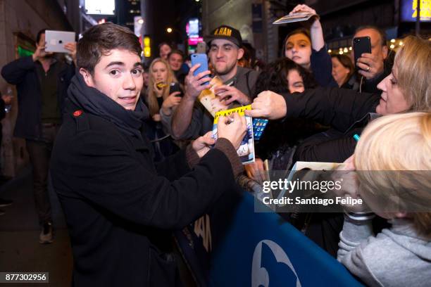 Noah Galvin signs autographs for fans at Music Box Theatre on November 21, 2017 in New York City.