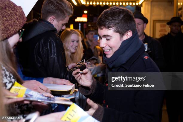 Noah Galvin signs autographs for fans at Music Box Theatre on November 21, 2017 in New York City.