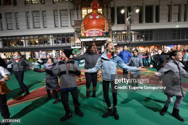 Camp Broadway performs at Macy's Thanksgiving Day Parade Talent Rehearsals at Macy's Herald Square on November 21, 2017 in New York City.