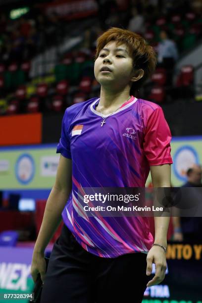 Yulia Yosephin Susanto of Indonesia in action against Nitchaon Jindapol of Thailand in Women's Single on Day 2 of Yonex-Sunrise Hong Kong Open 2017...