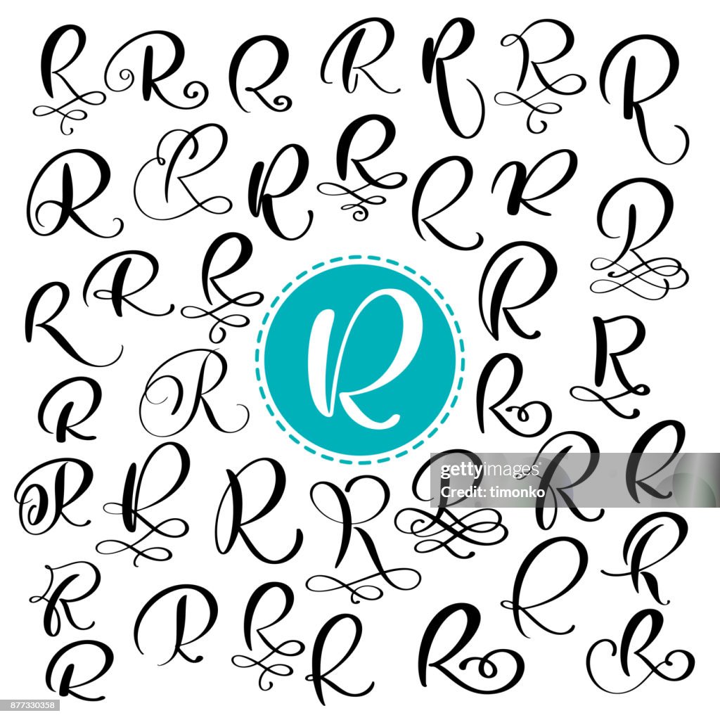 Beautiful Writing R Set Letter R Hand Drawn Vector Flourish Calligraphy Script Font ...